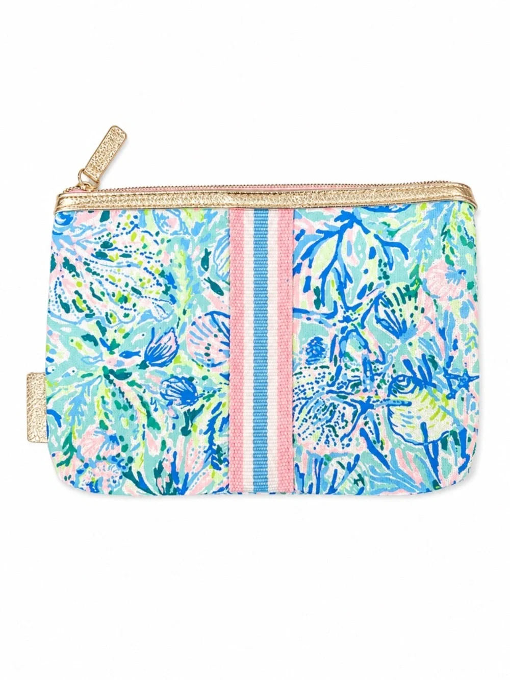 Lilly Pulitzer Colorful Floral Zip Pouch Gold Trim – NWOT